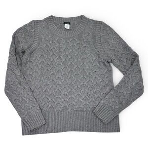 J.Crew Gray Cable Knit Sweater Size M Wool Blend Textured Crewneck